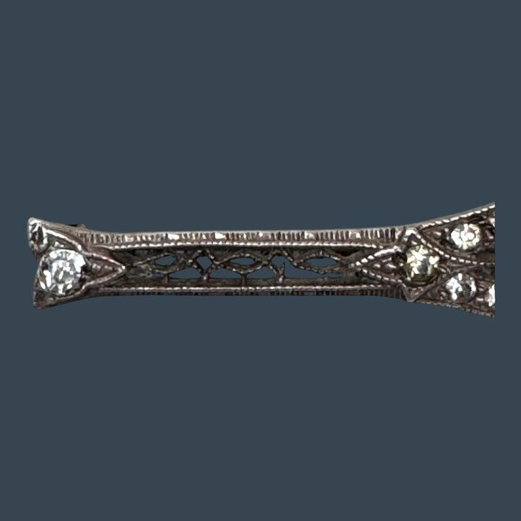 Antique Sterling Silver Art Deco Bar Brooch Pin Victorian Rhinestones Vintage - Picture 3 of 7